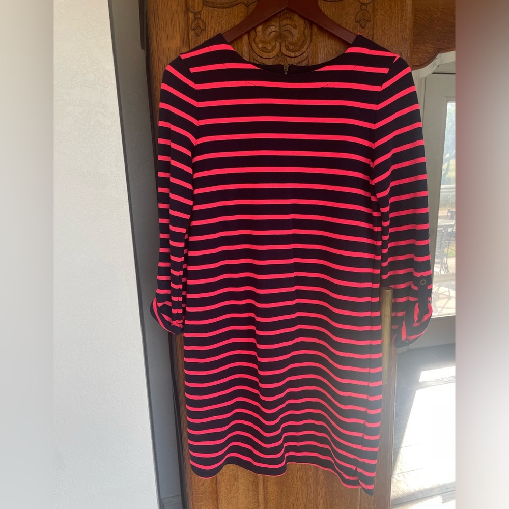 Merona hot pink stripe navy dress, small